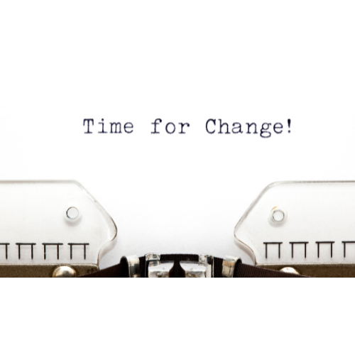 A picture of a typewriter saying "time for change"