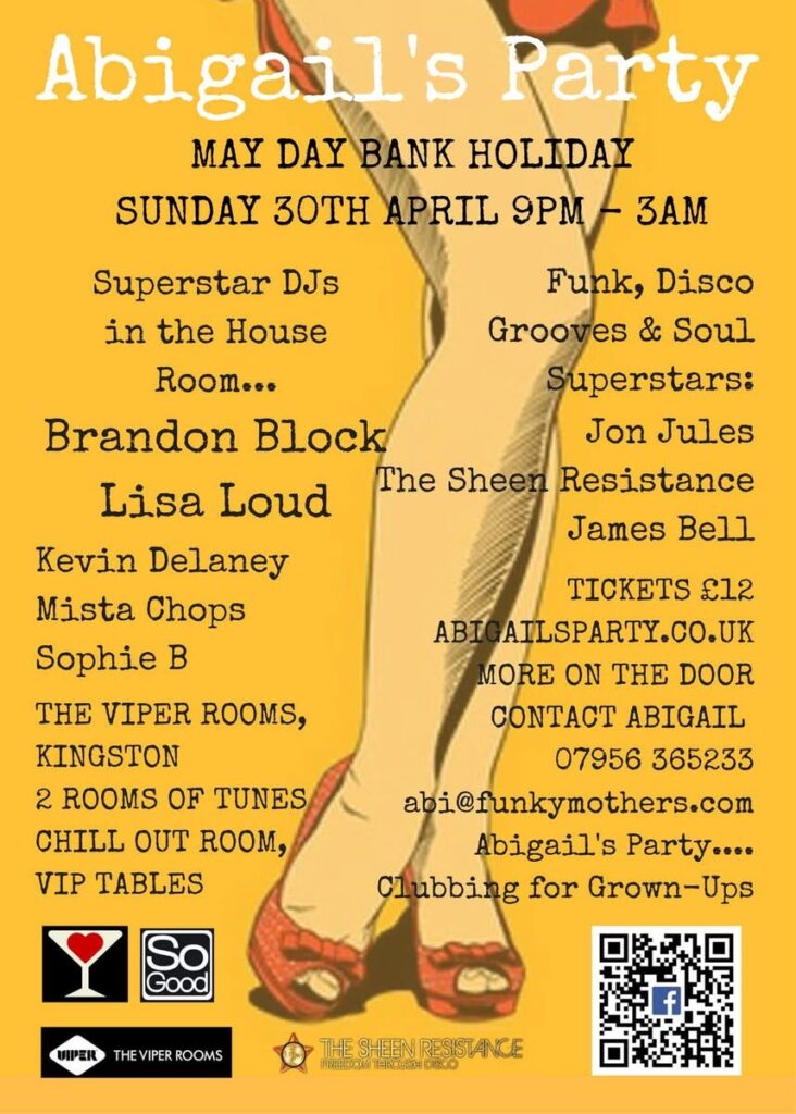 A flyer for Abigail's Party events.